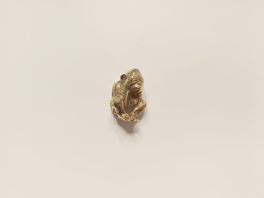 Covering eyes monkey brass figurine, antique brass speak no evil ape miniature.