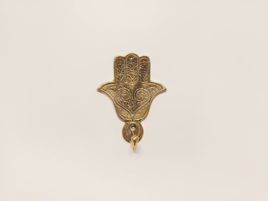 Hamsa hand brass wall hook, antique brass sign of protection coat rack.