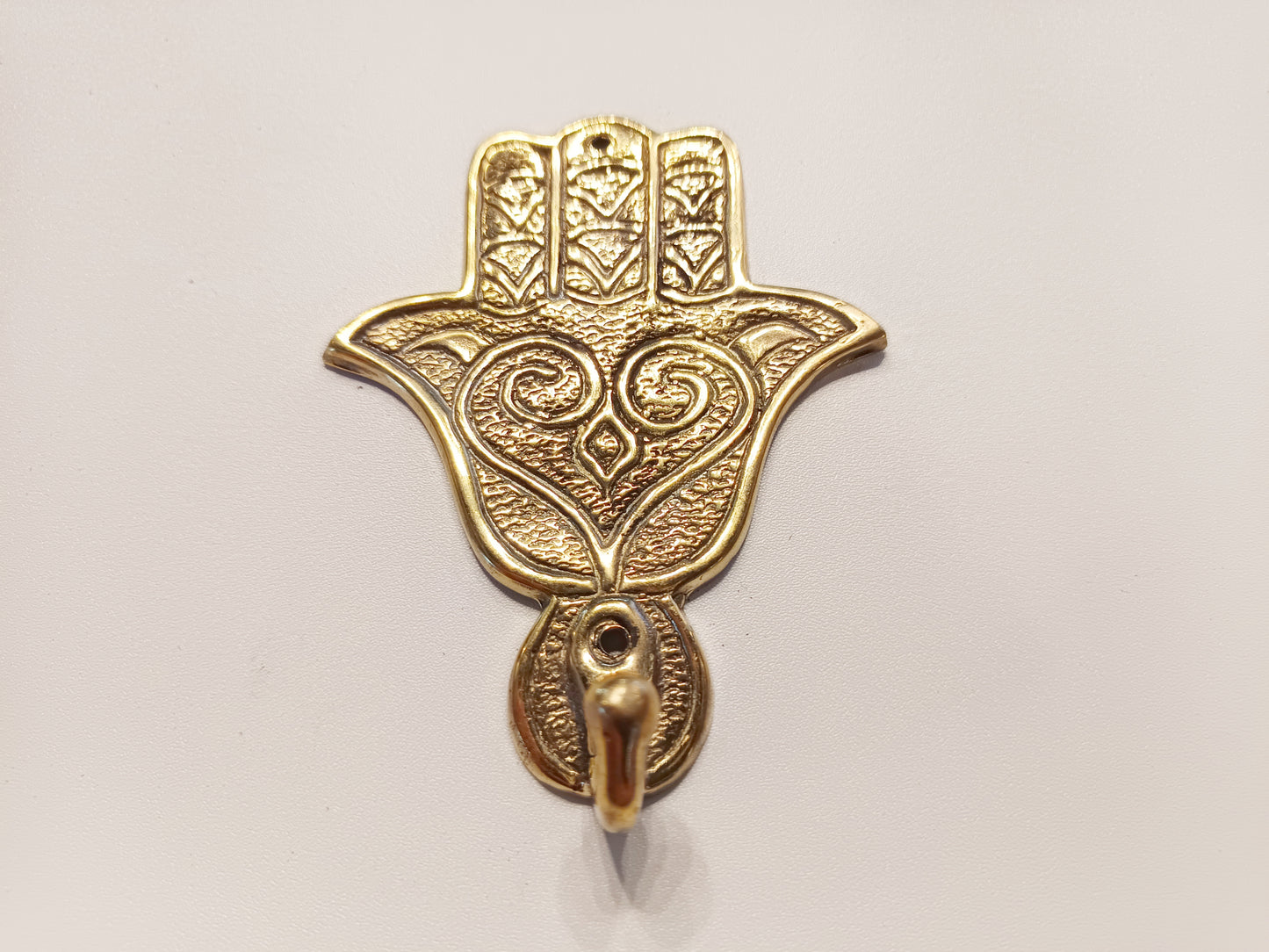 Hamsa hand brass wall hook, antique brass sign of protection coat rack.