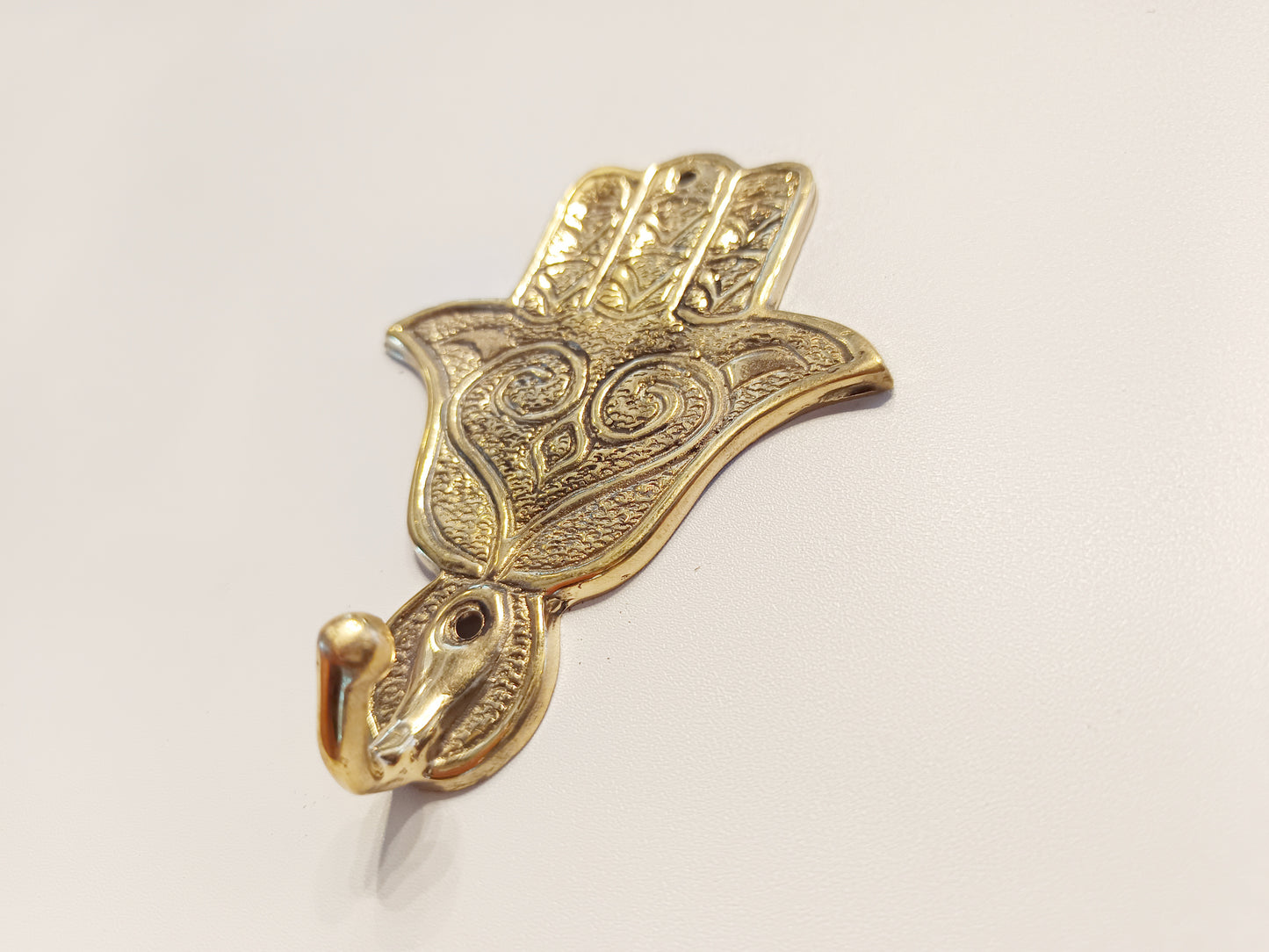 Hamsa hand brass wall hook, antique brass sign of protection coat rack.