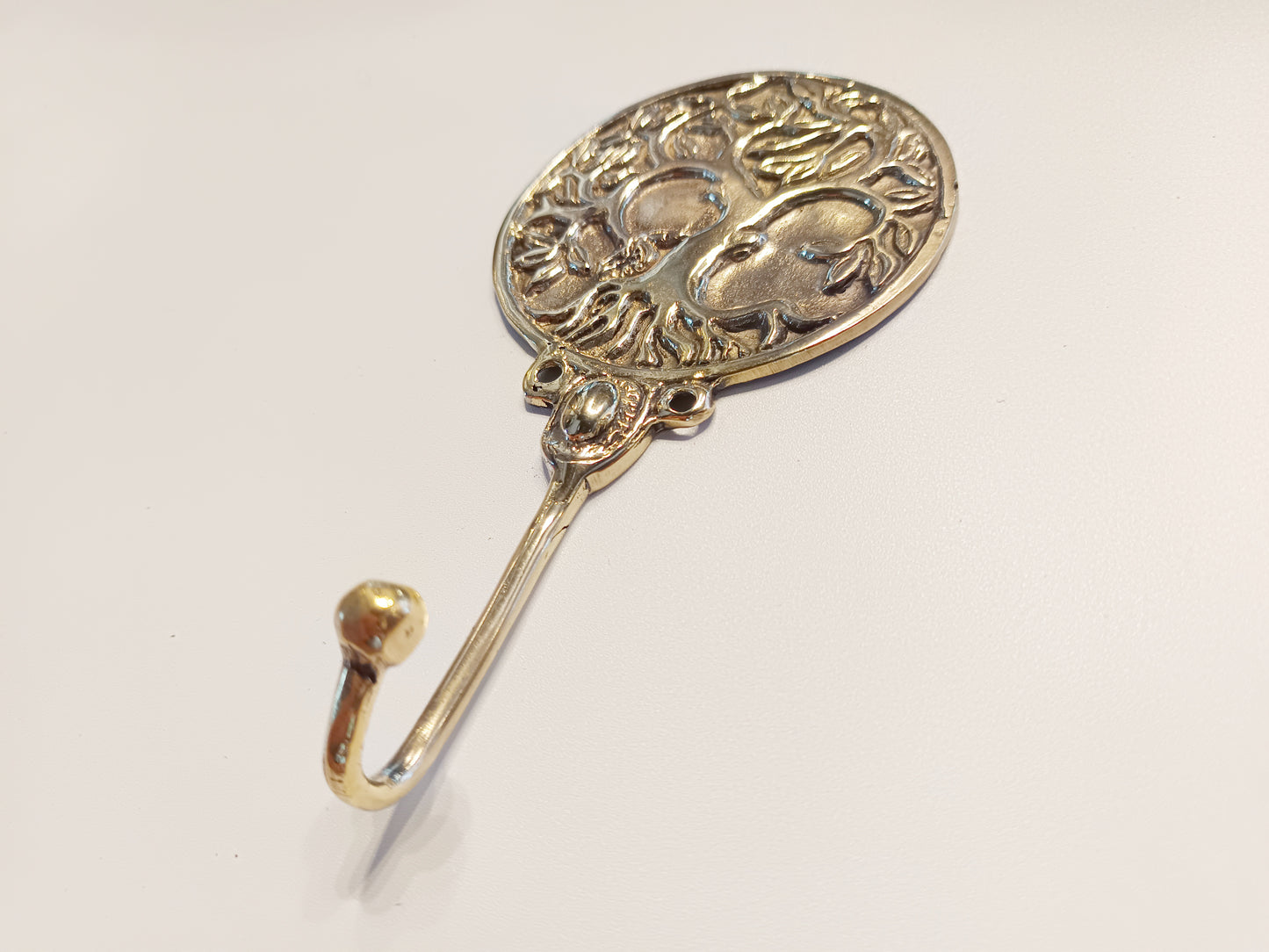 Round Yggdrasil tree brass wall hook, antique brass round sacred tree coat rack.