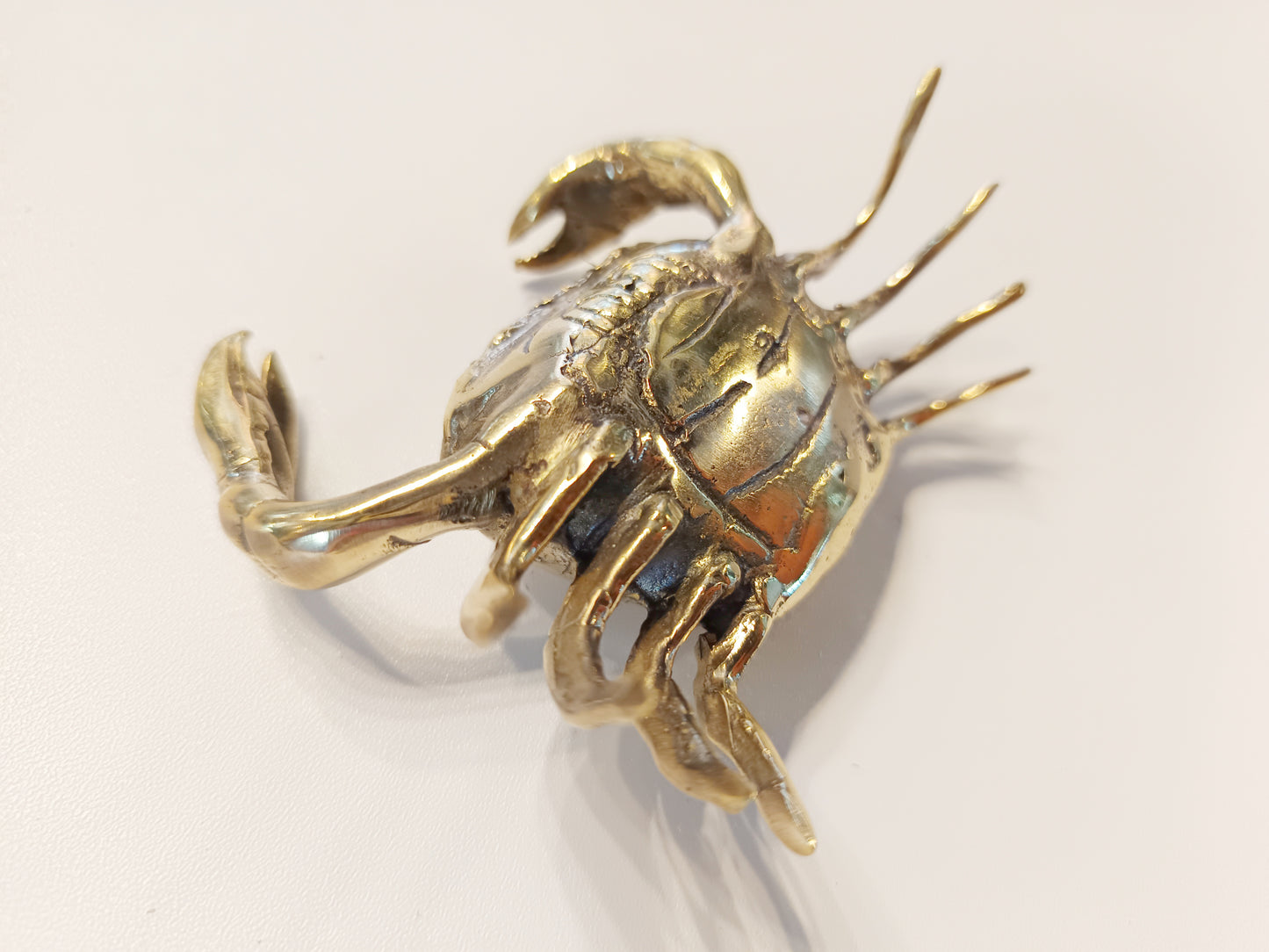 Crab brass figurine, antique brass cancer miniature.