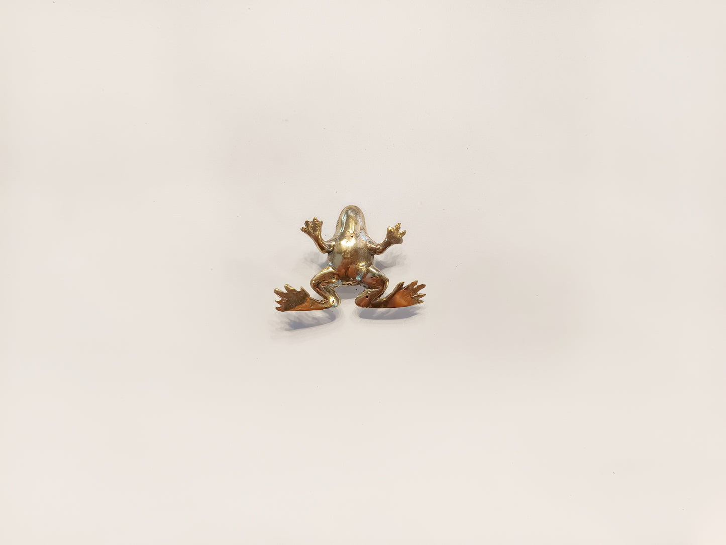 Frog brass figurine, antique brass toad miniature.