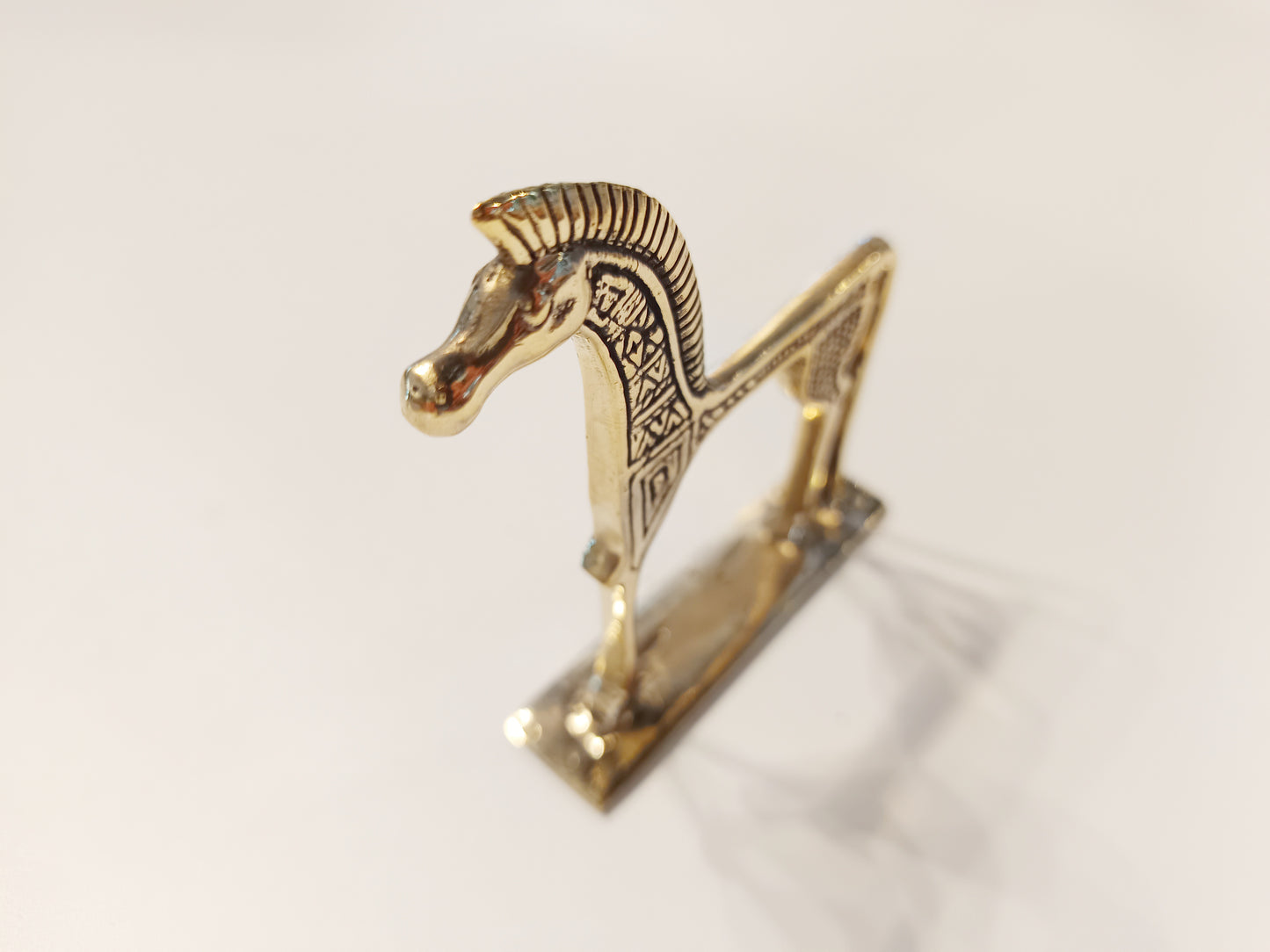 Trojan horse brass figurine, antique brass ancient war horse miniature.
