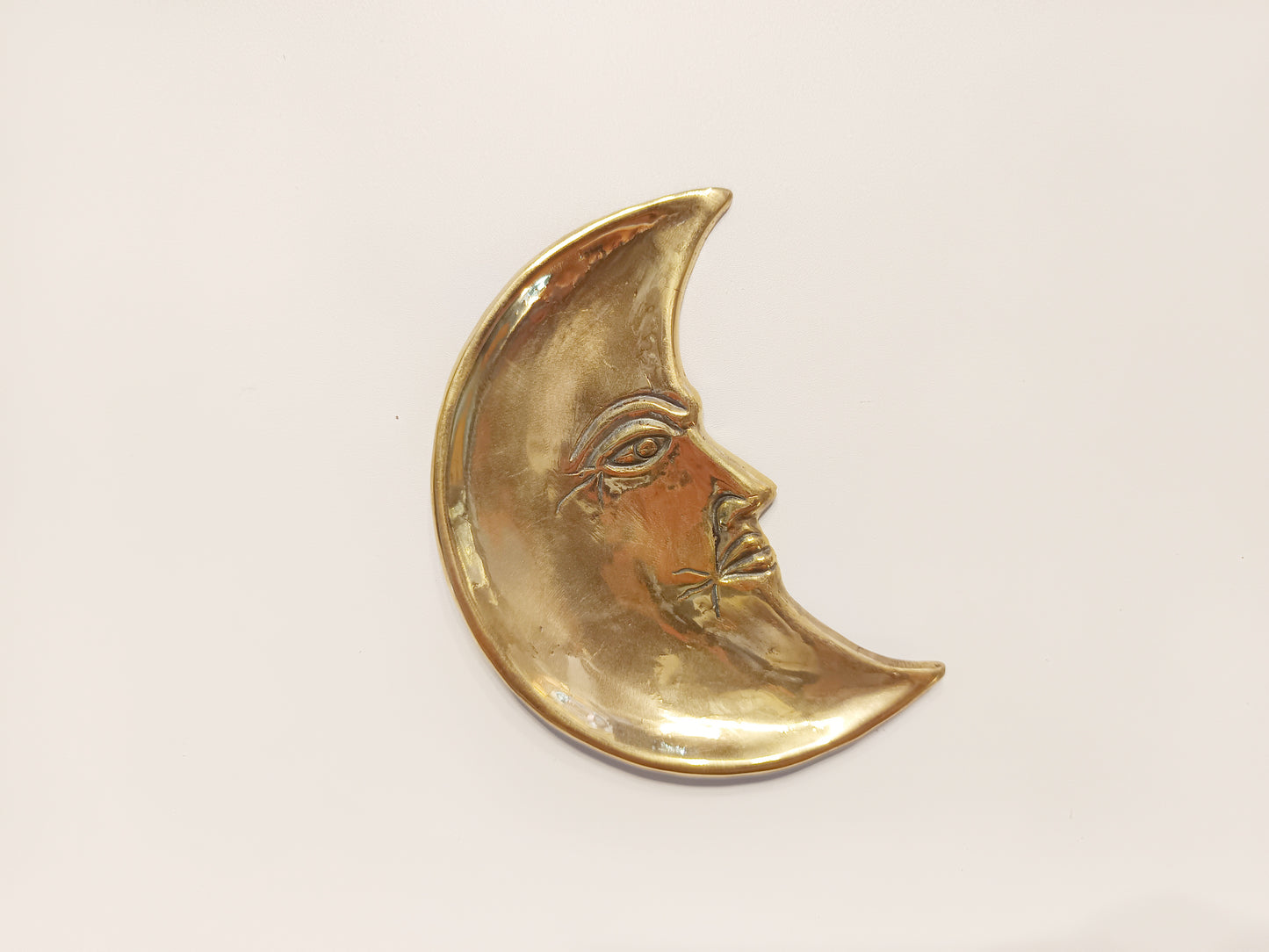 Crescent moon brass ring dish, antique brass trinket plate.