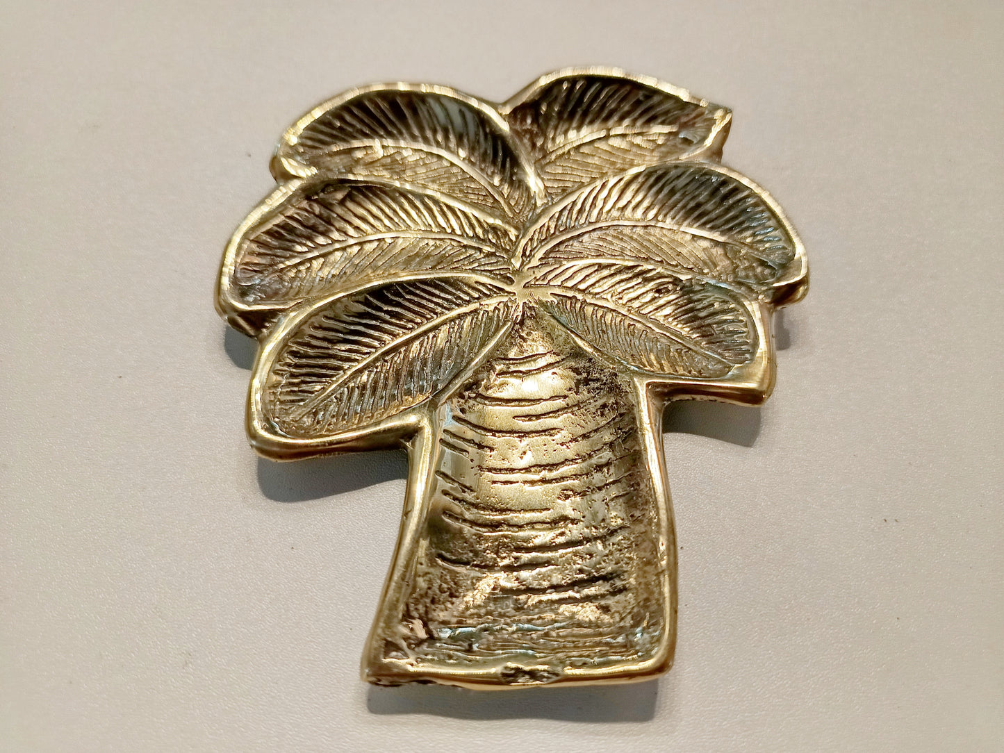 Coconut tree brass ring dish, antique brass trinket plate.