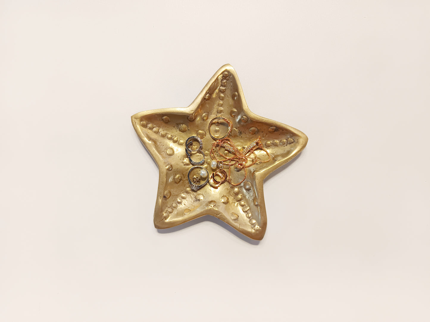 Starfish brass ring dish, antique brass trinket plate.