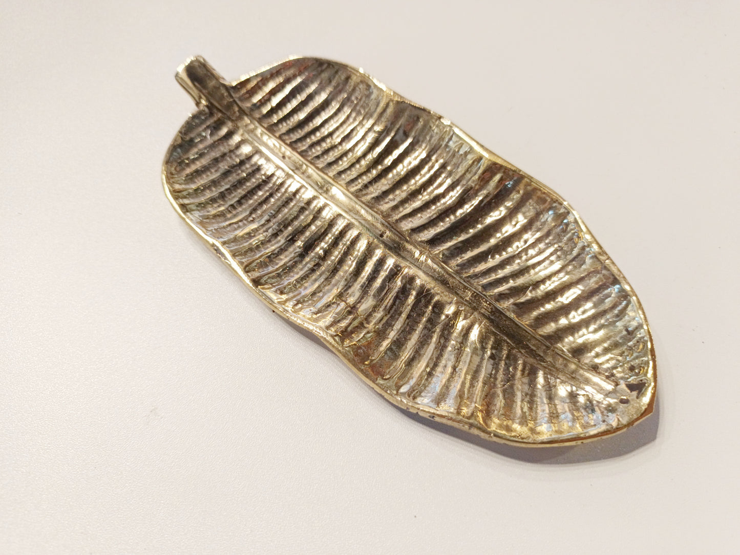 Banana leaf brass ring dish, antique brass trinket plate.