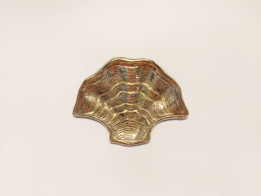 Clam brass ring dish, antique brass trinket plate.