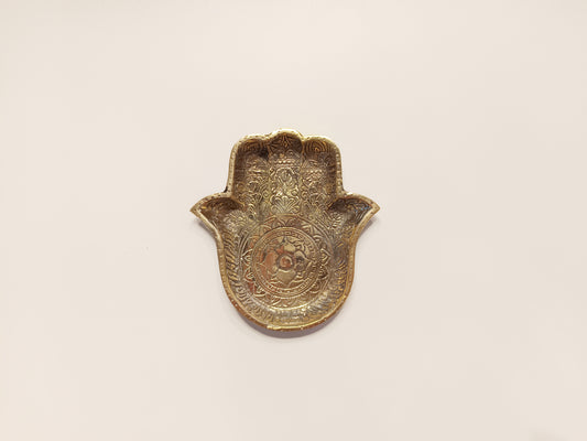 Hamsa hand brass ring dish, antique brass trinket plate.