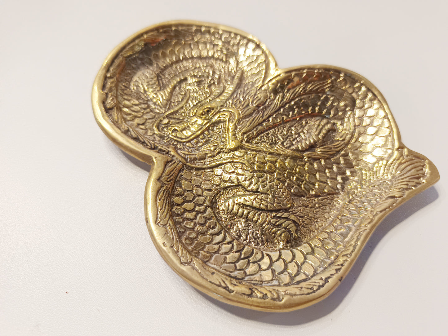 Dragon brass ring dish, antique brass trinket plate.