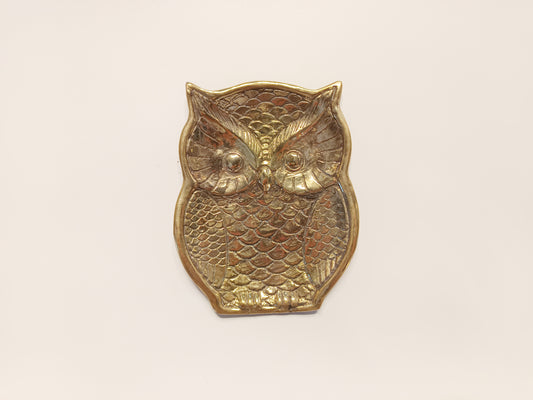 Owl brass ring dish, antique brass trinket plate.