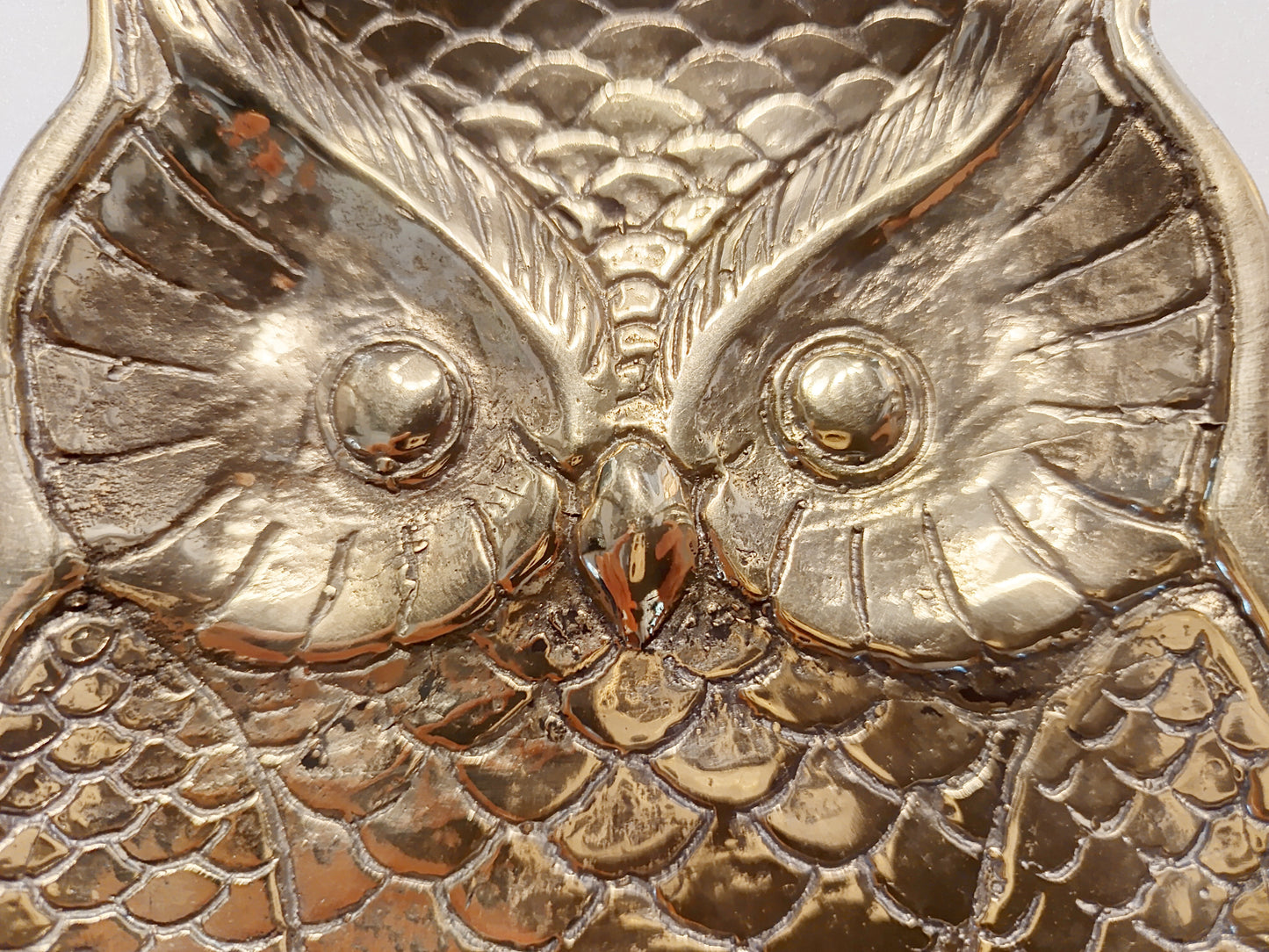 Owl brass ring dish, antique brass trinket plate.